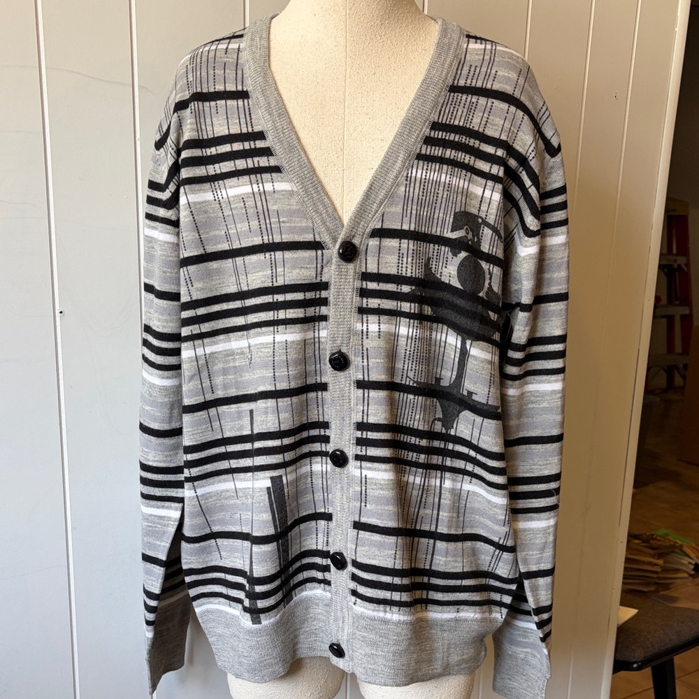 Men's Artful Dodger Gray and Black Striped Cardigan Sweater NWT size XL